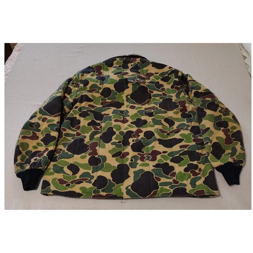 Vintage 60s 70s‎ Camouflage Duck Print Insulated Mens Quilted Winter Coat Sz L